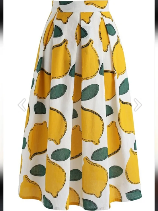 Chicwish White Midi Skirt with Yellow Lemon Print Medium - Picture 10 of 10